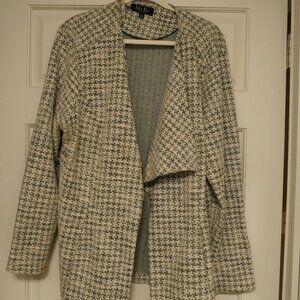 Mo-Ka 2X Open Front Draped Cardigan Olive Cream Textured Jacket